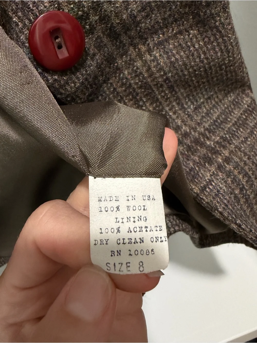 Vintage Worthington 100% wool brown Glen Plaid one button lined blazer size 8